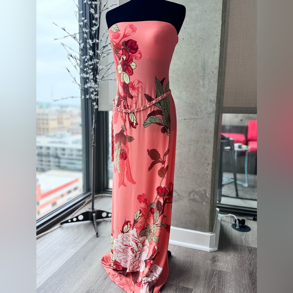 Cache Coral Strapless Floral Maxi Dress